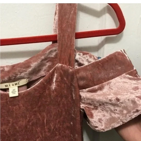 MIAMI Pink Mauve Rose Cold Shoulder Velvet A-line Dress Women’s‎ Size XS - Picture 6 of 8